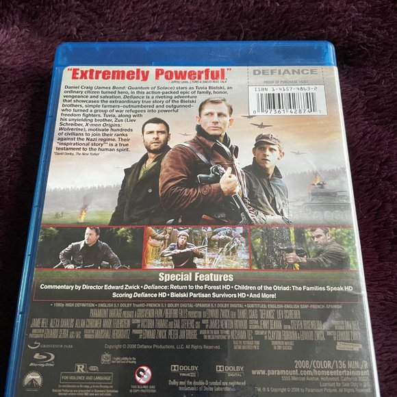Defiance (Blu-ray, 2008) Daniel Craig - Picture 2 of 2